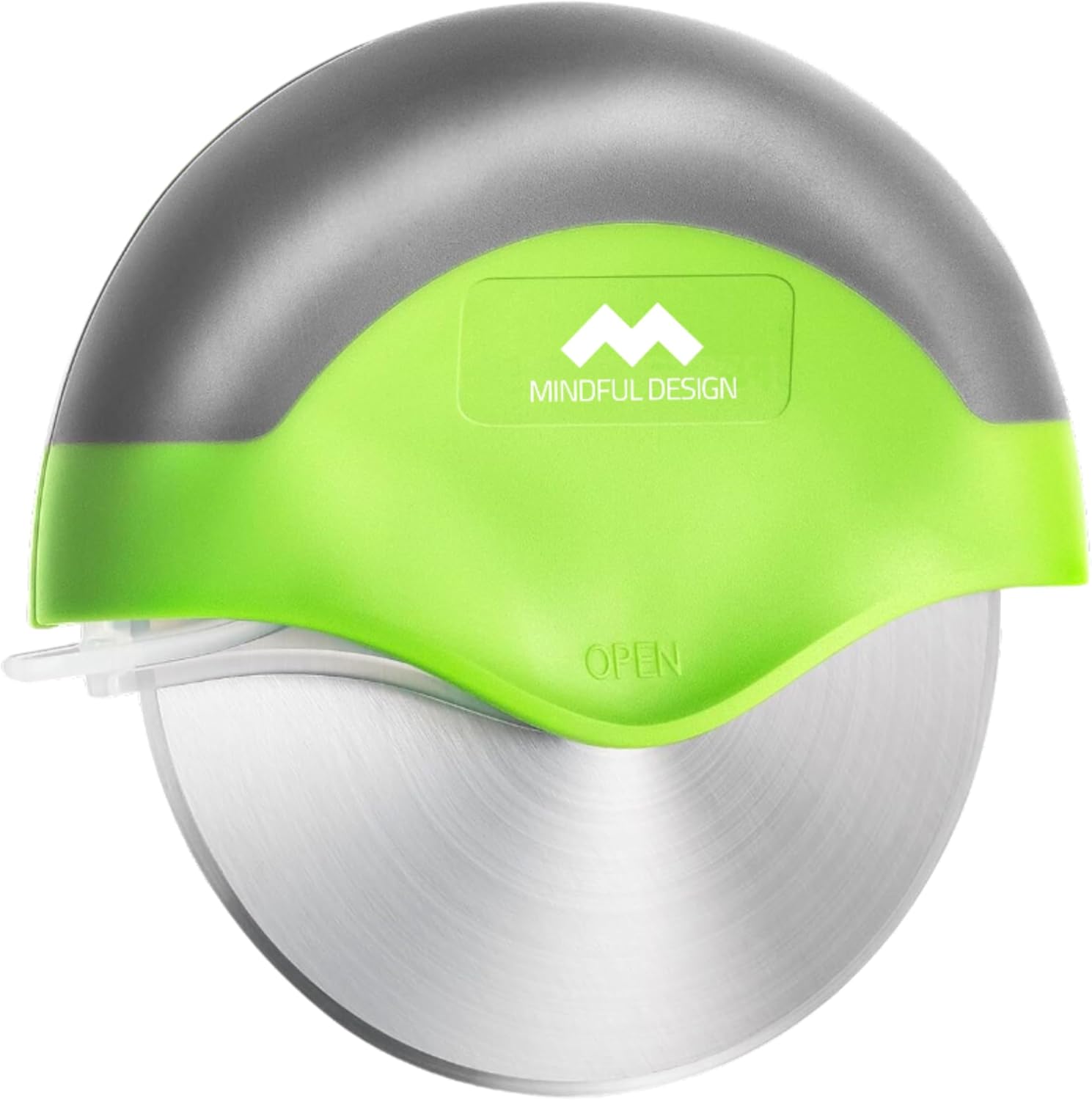 Mindful Design Pizza Cutter Wheel with Protective Blade Cover, Easy to Clean and Dishwasher Safe Ergonomic Pizza Slicer (Green) - Culinary Roots