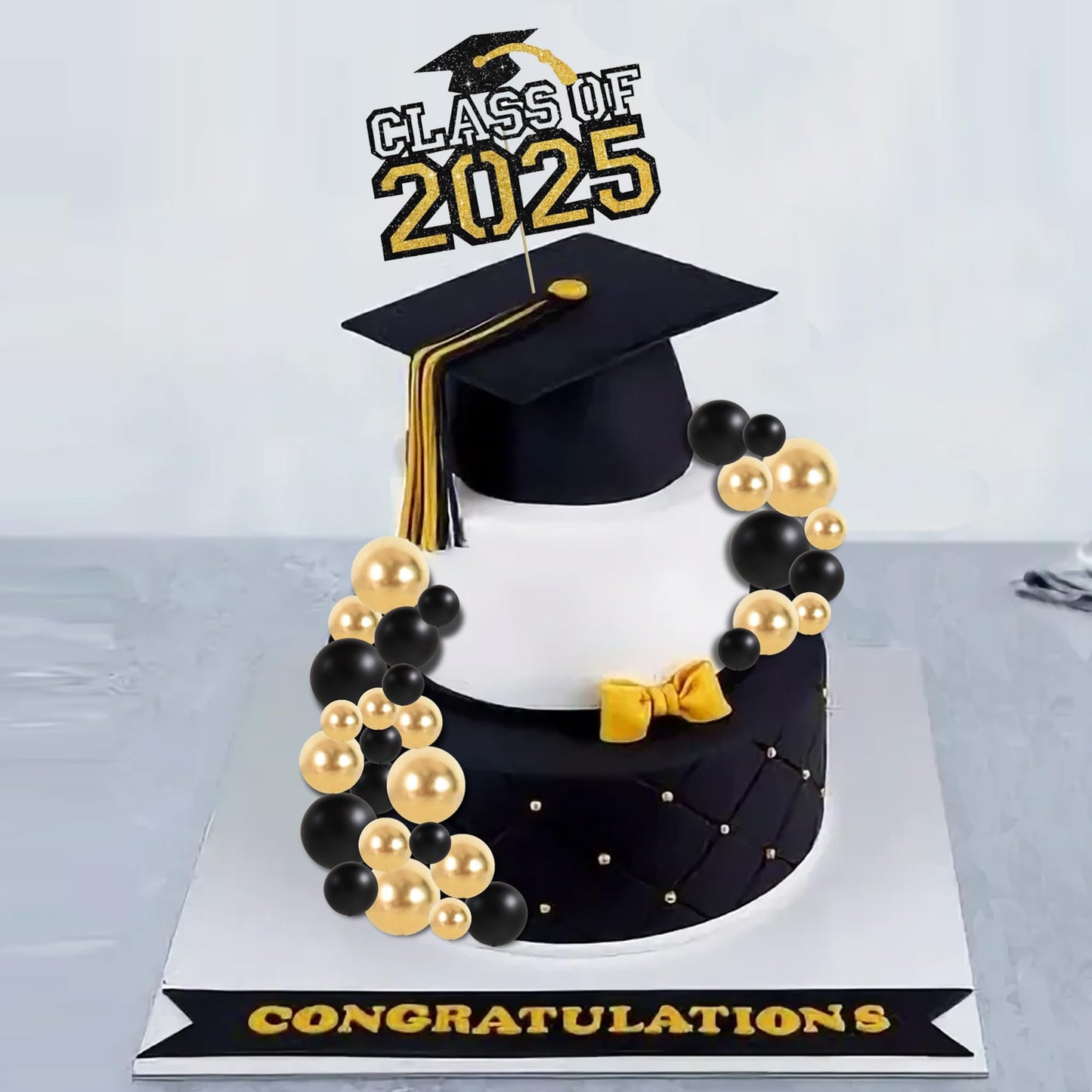 40 Pcs Ball Cake Toppers Mini Balls Cake Decorations Black Gold Foam Balls Sticks DIY Cake Topper for Congrats Grade 2026 Graduation Men Birthday New Year Retirement Party Decorations (40 Count)