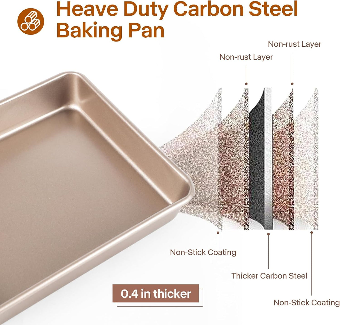 Deep Baking Pans Set, 3-Pieces Rectangle Cake Pan, Nonstick Roasting Pans Set for Thanksgiving Christmas, 9/11/13 Inch, Toaster Oven Tray Bakeware Set, Lasagna Pan Deep Size, Heavy Duty, Gold - Culinary Roots