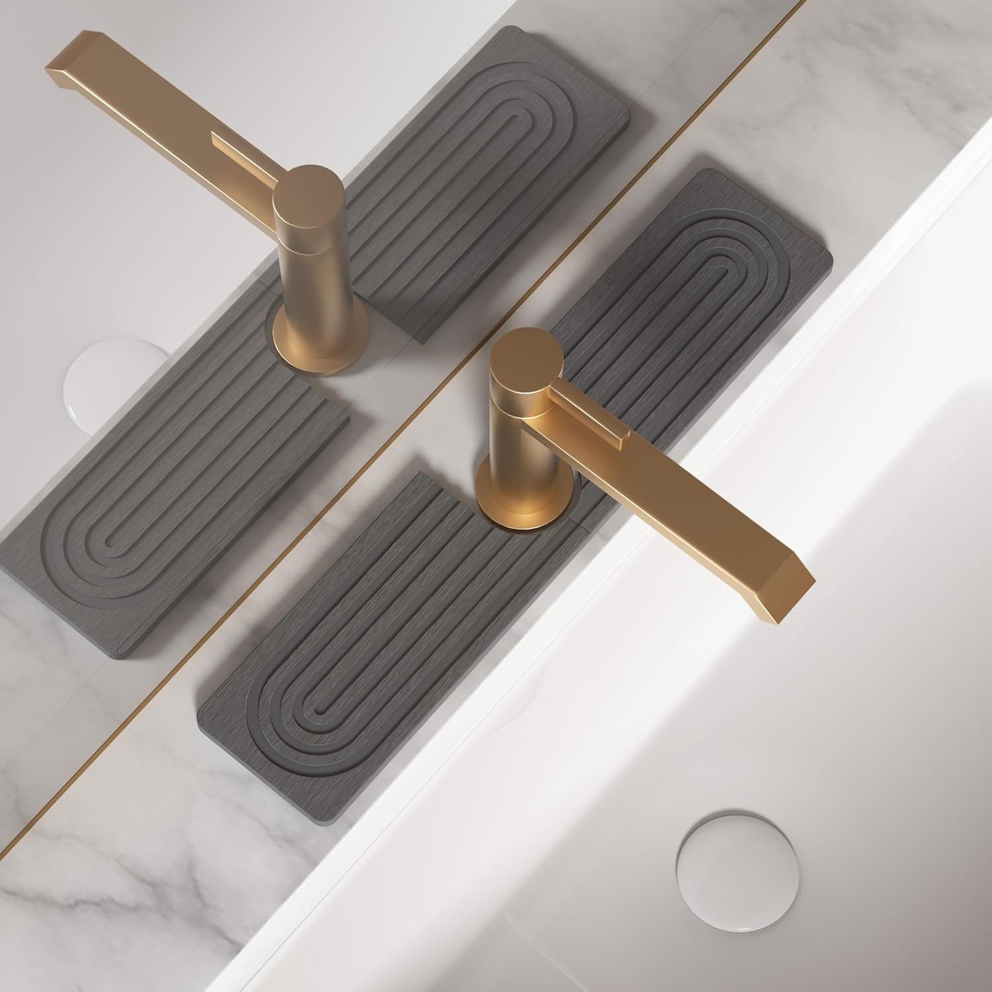 Faucet Mat for Kitchen Sink, Diatomite Stone Drying Sink Protectors, Bathroom Faucet Splash Guard, Quick Dry Water Absorbing, Non-Slip Stone Tray for Kitchen Counter, Grey, 15.7" x 3.9" - Culinary Roots