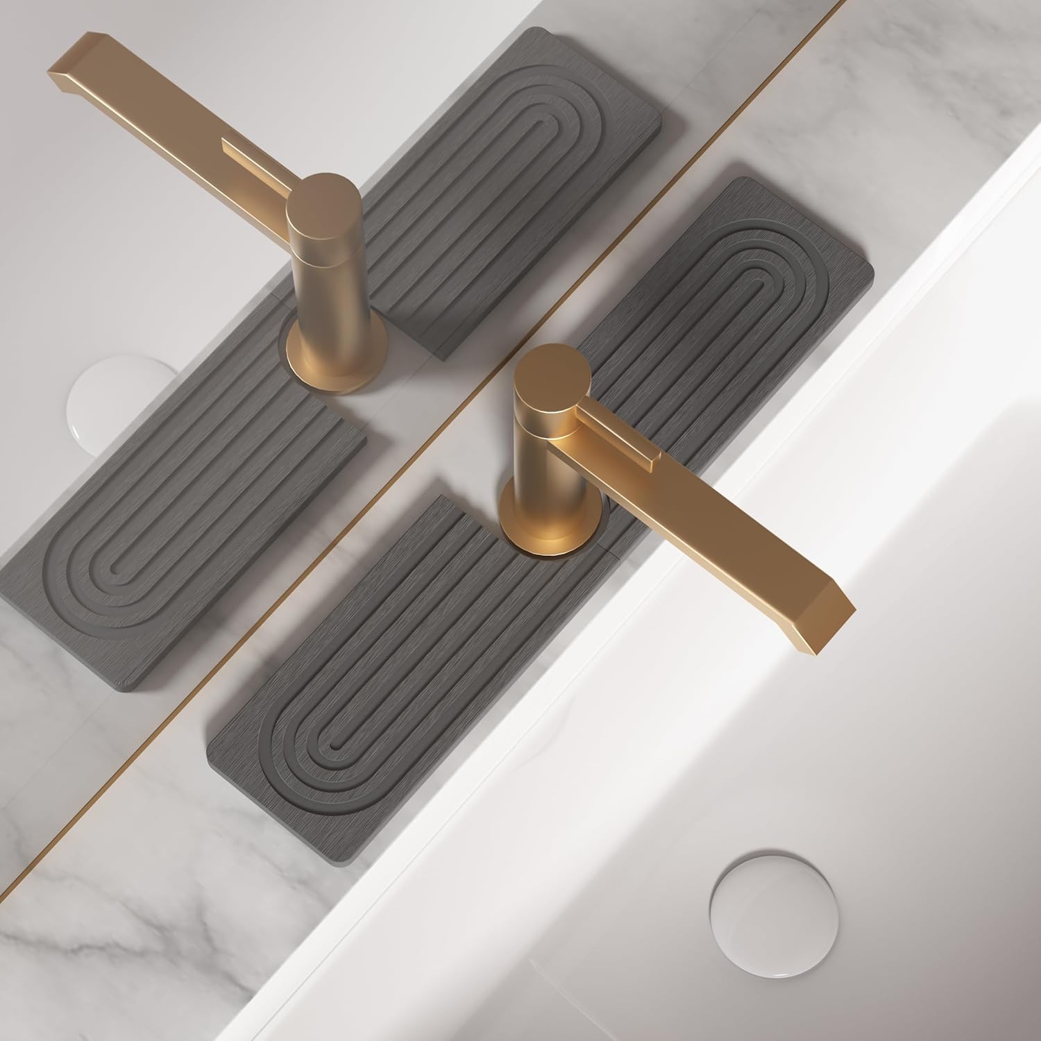 Faucet Mat for Kitchen Sink, Diatomite Stone Drying Sink Protectors, Bathroom Faucet Splash Guard, Quick Dry Water Absorbing, Non-Slip Stone Tray for Kitchen Counter, Grey, 15.7" x 3.9" - Culinary Roots