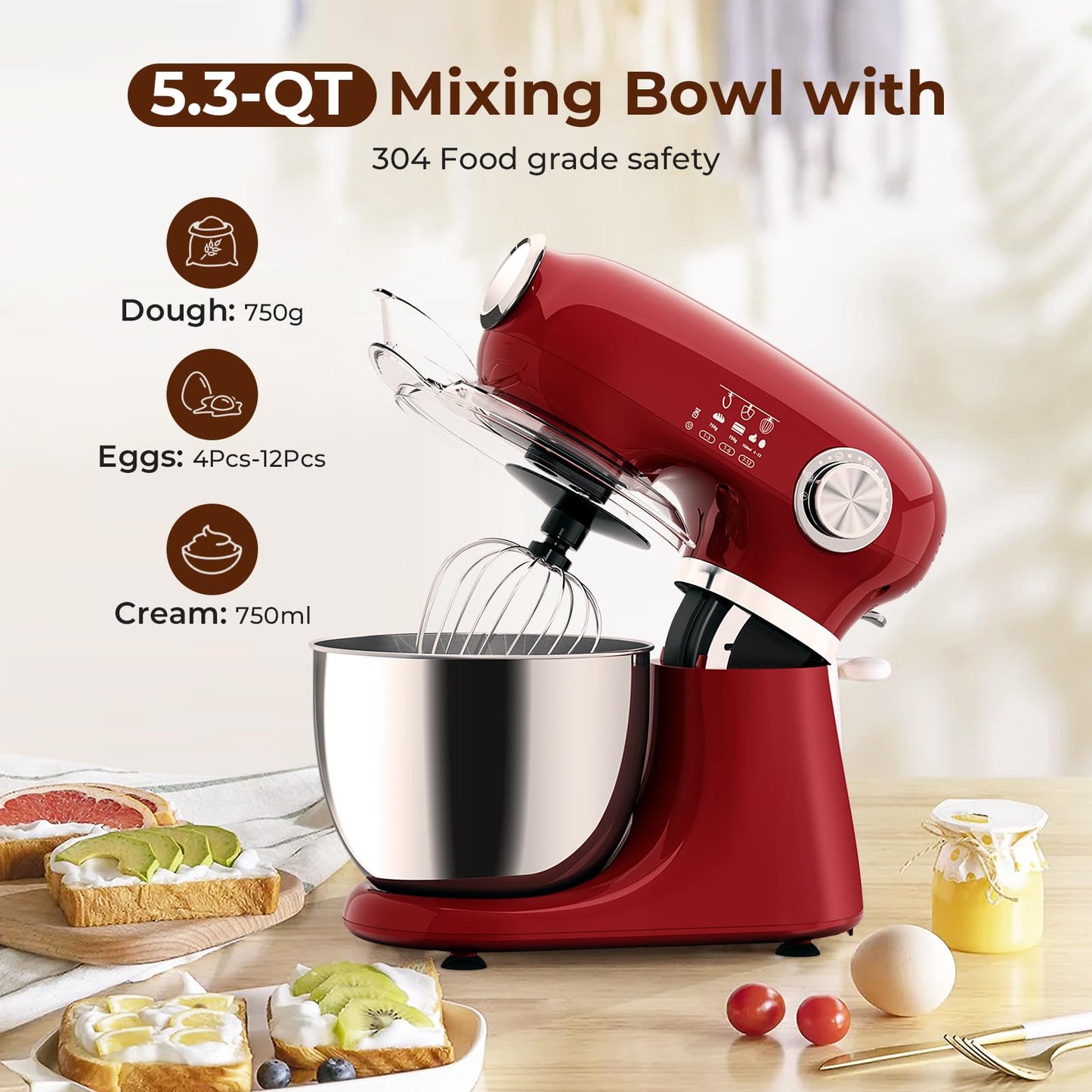5.3 Quart Electric Stand Mixer With 12 Speed