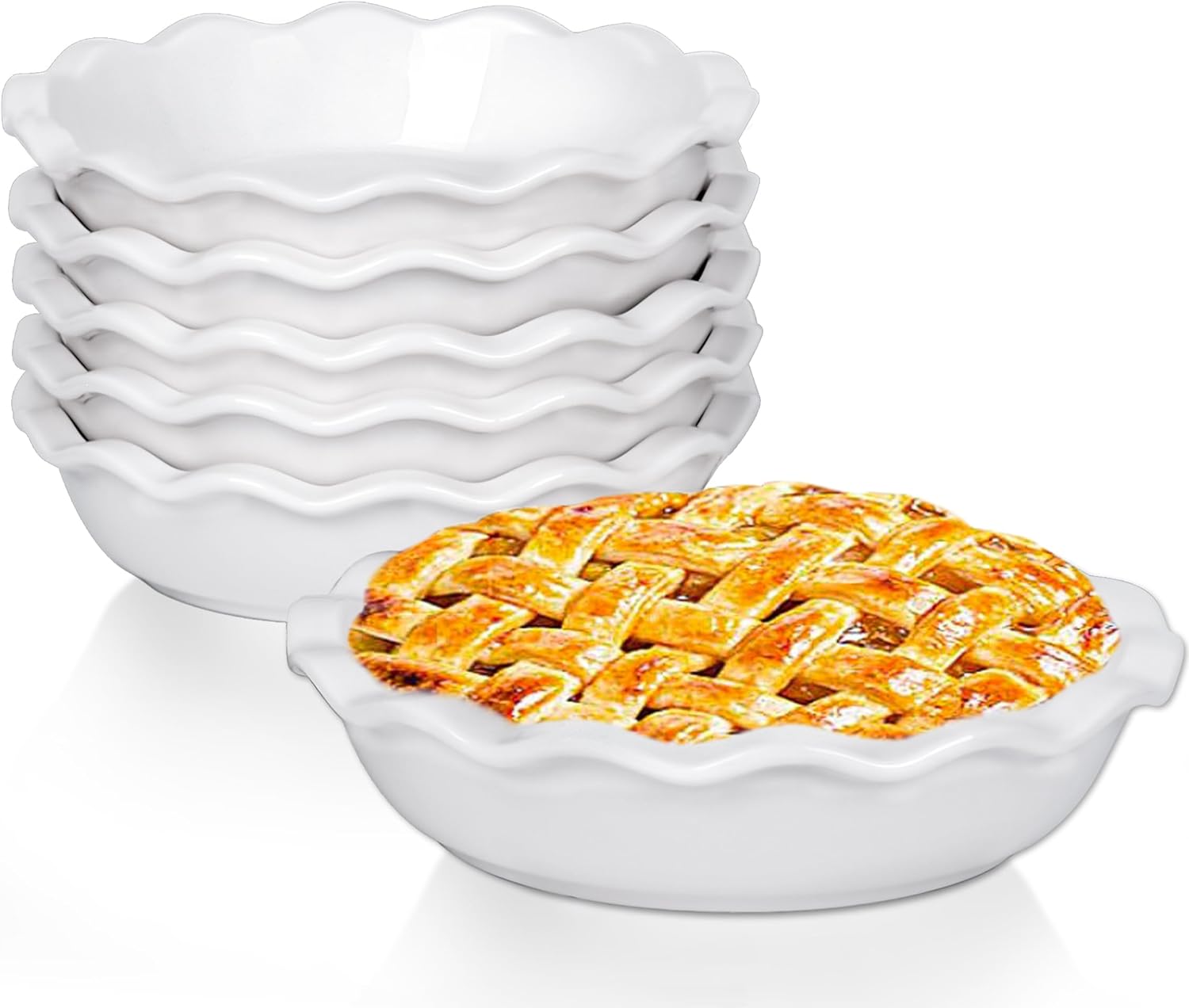 Ceramic Mini Pie Pans, 6.5 Inch Individual Small Pie Pans, 12 Oz Pie Dish Ramekins for Baking Chicken Pot Pie, Quiches, Fruit Pies, Set of 6, White - Culinary Roots