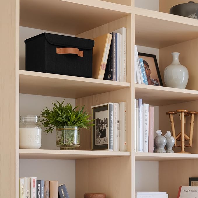 GRANNY SAYS Small Storage Bins with Lids, Small Storage Boxes, Shelf Baskets for Shelf, Collapsible Storage Bins for Living Room, Bedroom, 10x8x7 Inch, Black, 2-Pack