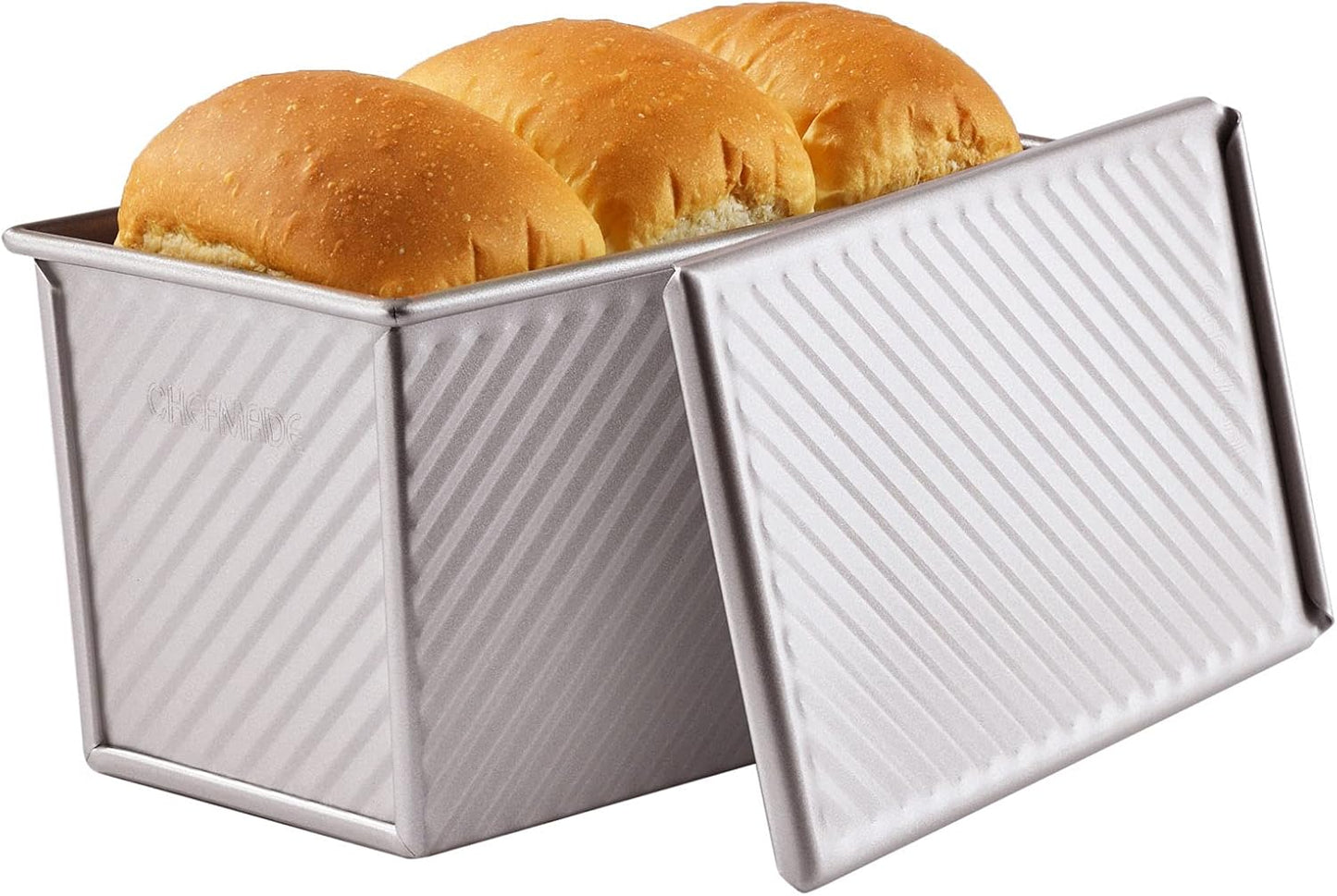 CHEFMADE Pullman Loaf Pan with Lid, 1Lb Dough Capacity Non-Stick Rectangle Corrugated Toast Box for Oven Baking 4.2" x 7.7"x 4.4"(Champagne Gold) - Culinary Roots