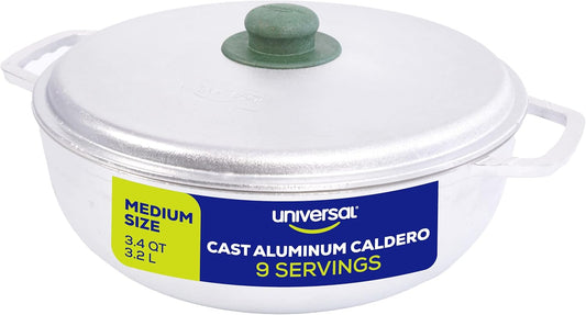 Universal (Small Size) Caldero 9 Cups - 3.4 QT / 3.2 L, Stainless Aluminum Pot, Even Heat Distribution and Fast Cooking Dutch Oven Pot, Ergonomic Handles, Ideal for Rice, French Fries, and More - Culinary Roots