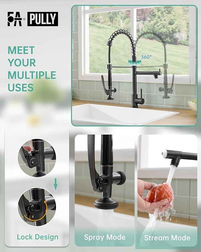 Fapully Commercial Pull Down Kitchen Sink Faucet with Sprayer Oil Rubber Bronze