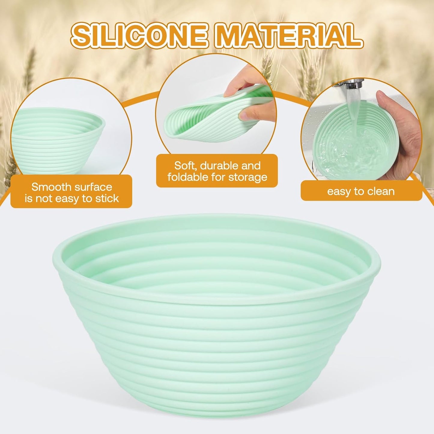 Silicone Banneton, Sourdough Bread Baskets (Set of 6, 5 Inch), Round Proofing Bread Bowls with Starter Kit, Bread Making Baking Supplies - Culinary Roots