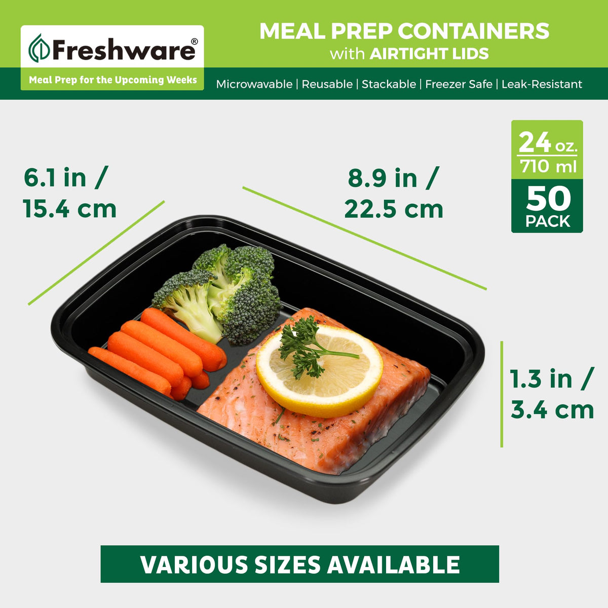 Meal Prep Containers [50 Pack] 1 Compartment with Lids (50 Count)