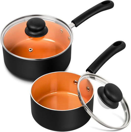 MICHELANGELO Nonstick Sauce Pan With Lid, 1QT&2QT Ceramic Saucepan, Copper Saucepans,PFAS-FREE Pot Set,Small Pots For Cooking,Multipurpose Cooking Pots Set For Home Kitchen,Dishwasher Safe - Culinary Roots