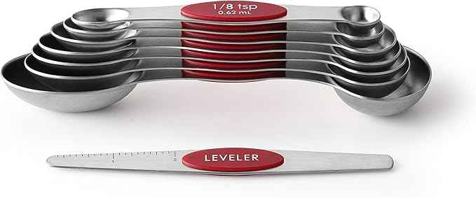 Spring Chef Red Stainless Steel Magnetic Measuring Spoons Set of 8 with Leveler, Dual Sided Nesting Teaspoon & Tablespoon Measuring Spoons, Kitchen Gadgets for Baking & Cooking, Fits in Spice Jars