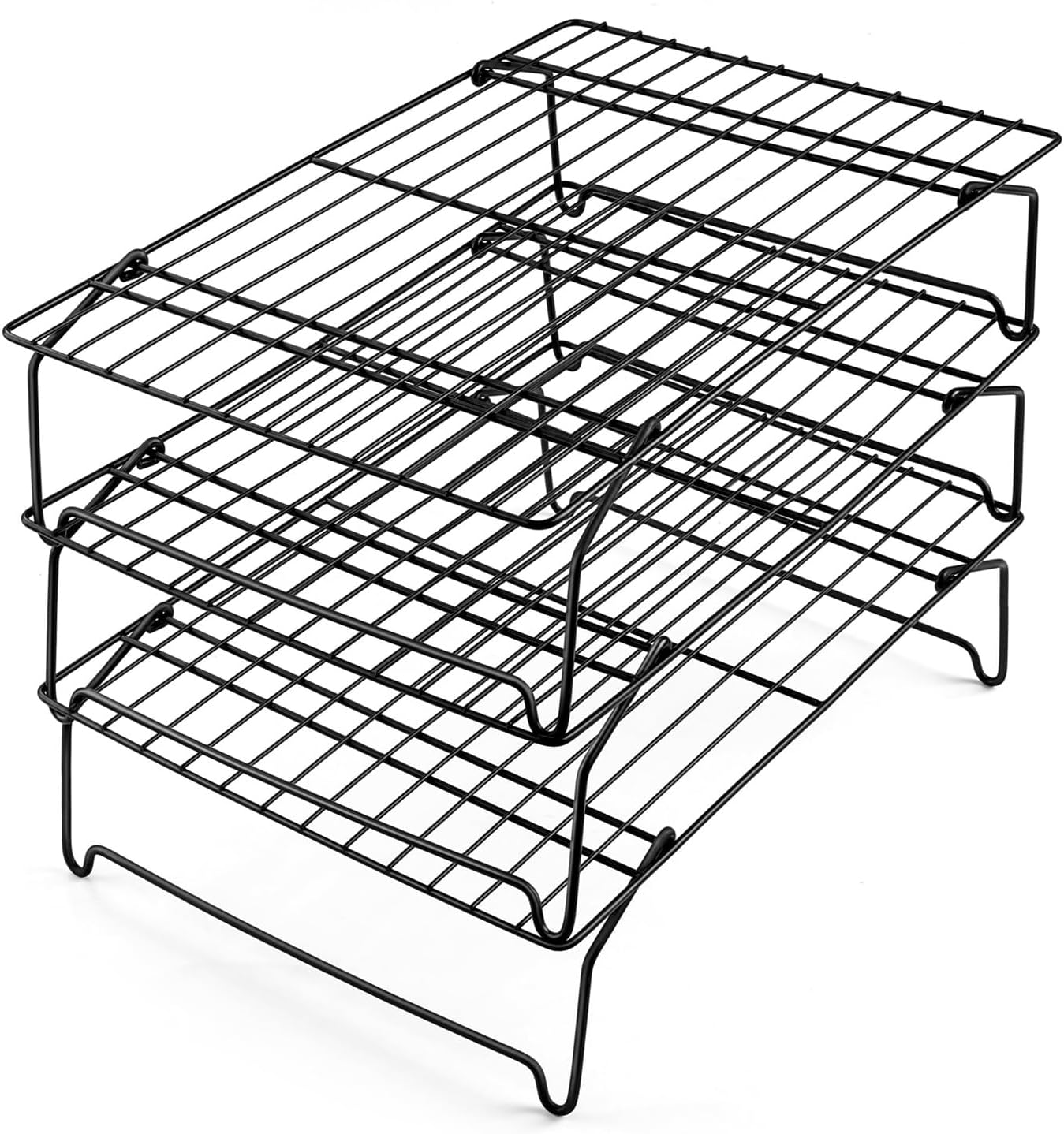 P&P CHEF 3-Tier Cooling Rack Set, Stackable Stainless Steel Baking Cooling Roasting Cooking Racks for Cake, Pastry, Bread, Meat, Bacon, Collapsible & Thick Wire, Oven Safe, 15" x10", Black - Culinary Roots