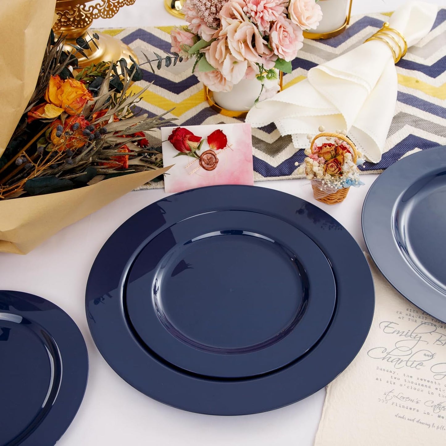 FLOWERCAT 60PCS Blue Plastic Plates - Heavy Duty Blue Plates Disposable (10.25" & 7.5") - serve for 30guest Birthday Party/Wedding/Father's Day/Memorial Day/Graduation - Culinary Roots
