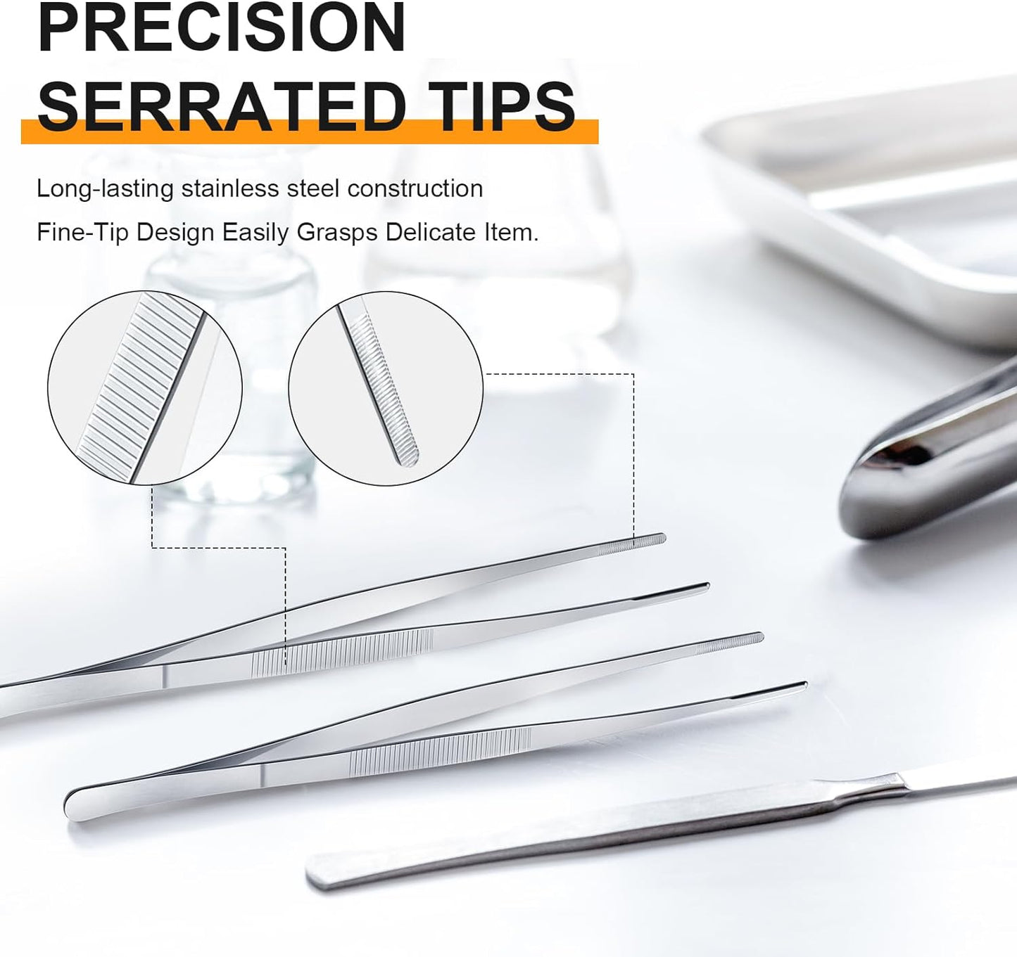 Yaomiao 4 Packs 10 Inch 12 Inch Bar Tweezers Silver Long Garnish Tongs Stainless Steel Kitchen Cooking Tongs Tweezers for Food Cocktail Korean BBQ Bartender Chef, Multi-use