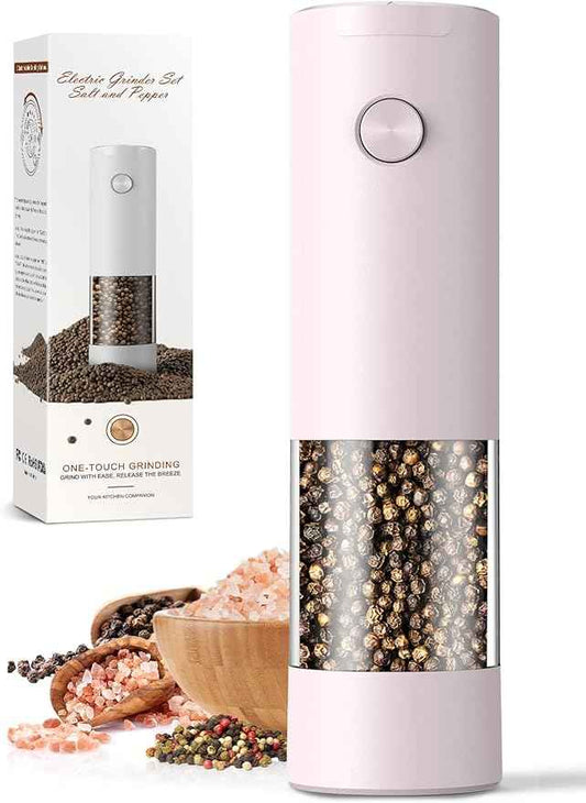 1 Pack Salt and Pepper Grinder-Birthday Gifts for Mom Automatic Battery Upgraded Larger Capacity Pink Salt Pepper Set New Apartment Gifts for Housewarming