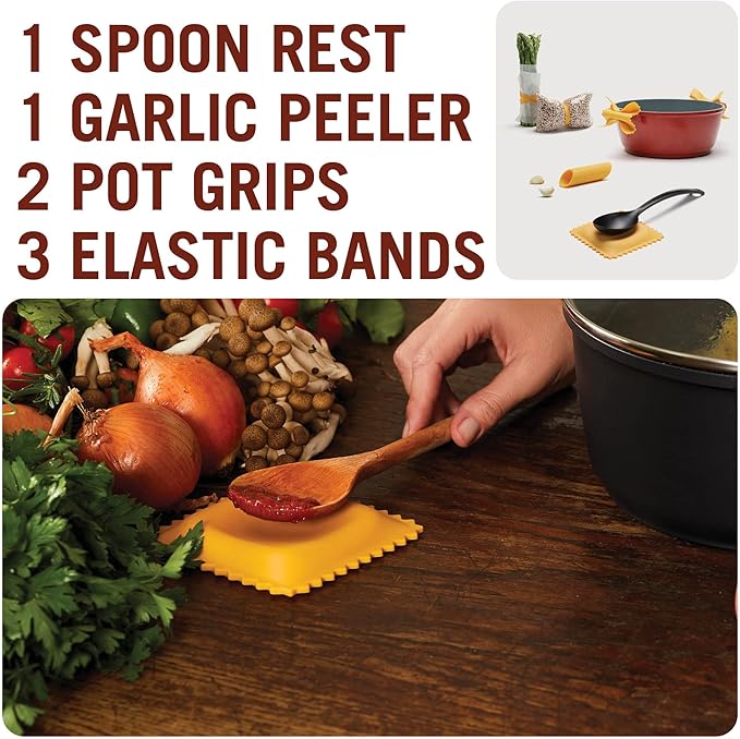 Pasta Grande - Fun Pasta Shaped Silicone Kitchen Tools in a Gift Box / 4 of our Pasta-shaped kitchen gadgets in one festive giftbox/Farfalloni, Ravioli, Penneli & Mafaldine/by Monkey Business