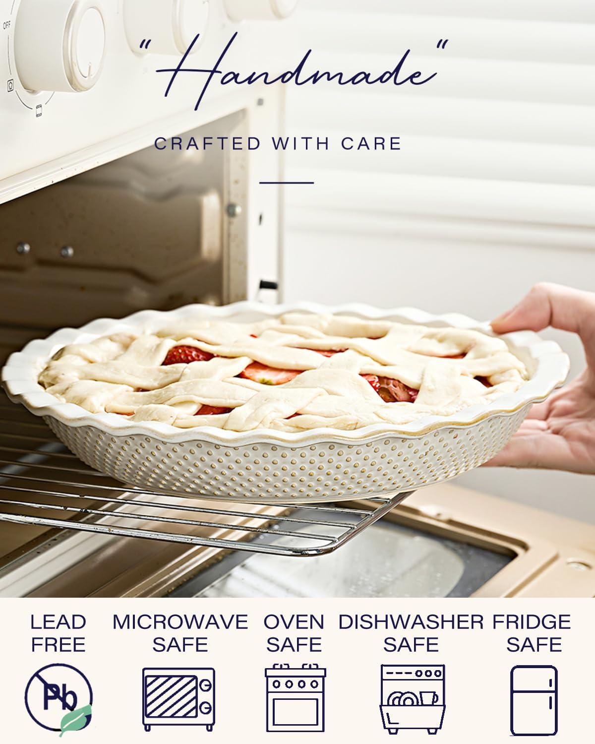 getstar Ceramic Pie Pan, 9 inch Pie Dish for Baking, Non-Stick, Oven & Dishwasher Safe, Farmhouse Decor Quiche Baking Dish, Pie Plate, Deep Dish Pie Pan (Embossed Dots) - Culinary Roots