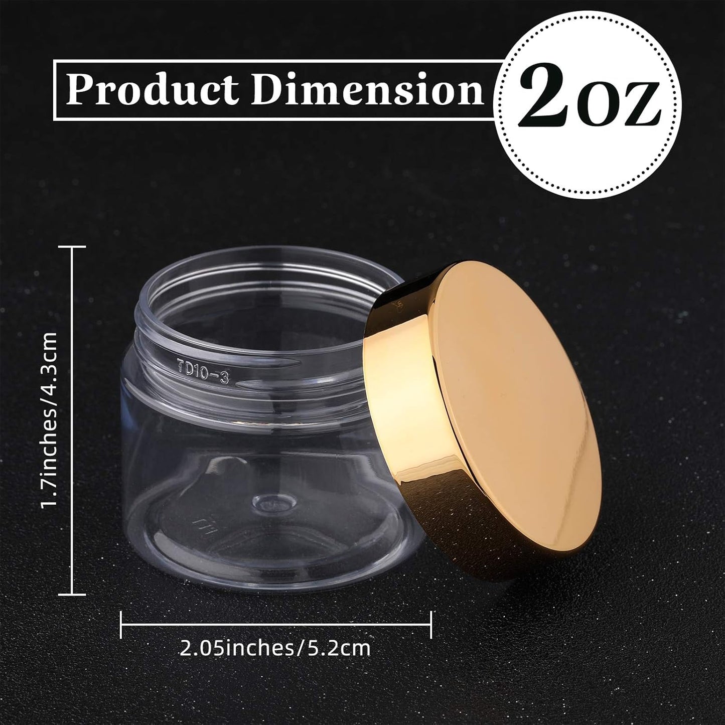 SATINIOR 6 Pack 2 oz Plastic Jars Containers with Lids Wide-mouth Refillable Leakproof Reusable Round Empty Jars for Travel Cosmetic Dry Food Spice Candy Cookie Home Kitchen Organizing(Gold)