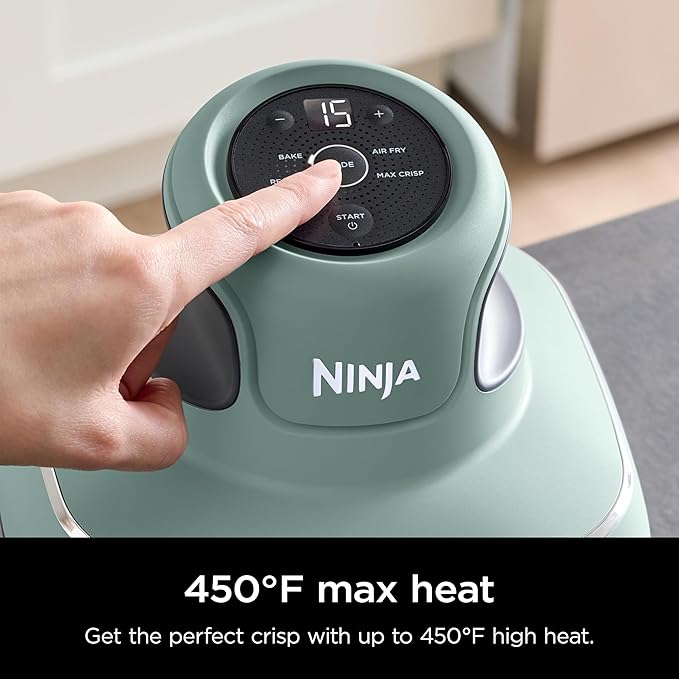 Ninja Crispi 4-in-1 Glass Air Fryer | 450°F | Non-Toxic | 4QT & 6-Cup Glass Containers w/Lids | Microwave, Freezer, Dishwasher Safe | Max Crisp, Air Fry, Bake, Recrisp | Green | FN101SG