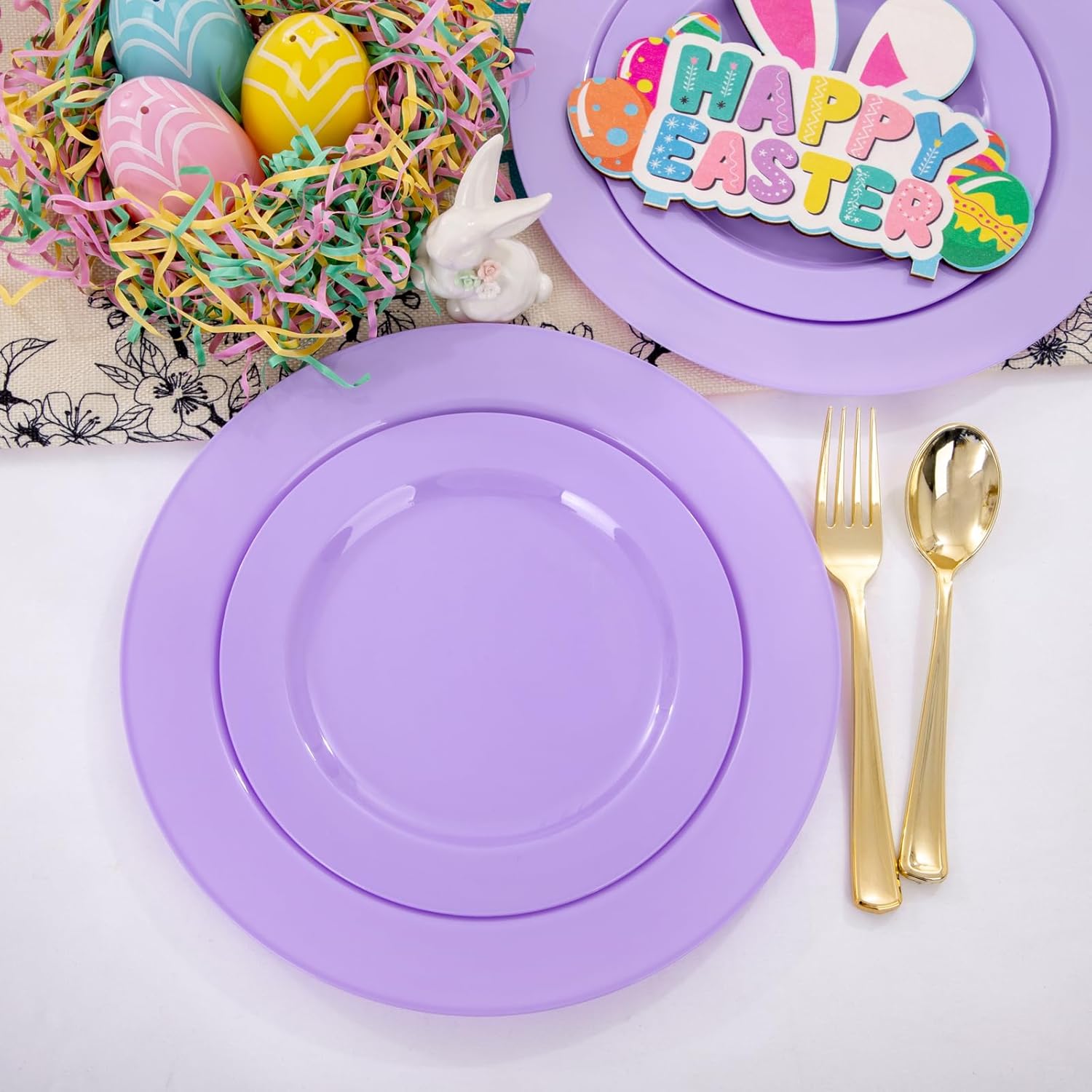 FLOWERCAT 60PCS Purple Plates - Heavy Duty Purple Plastic Plates Disposable for Easter Party/Wedding - Include 30PCS 10.25" Dinner Plates and 30PCS 7.5" Dessert Plates - Culinary Roots