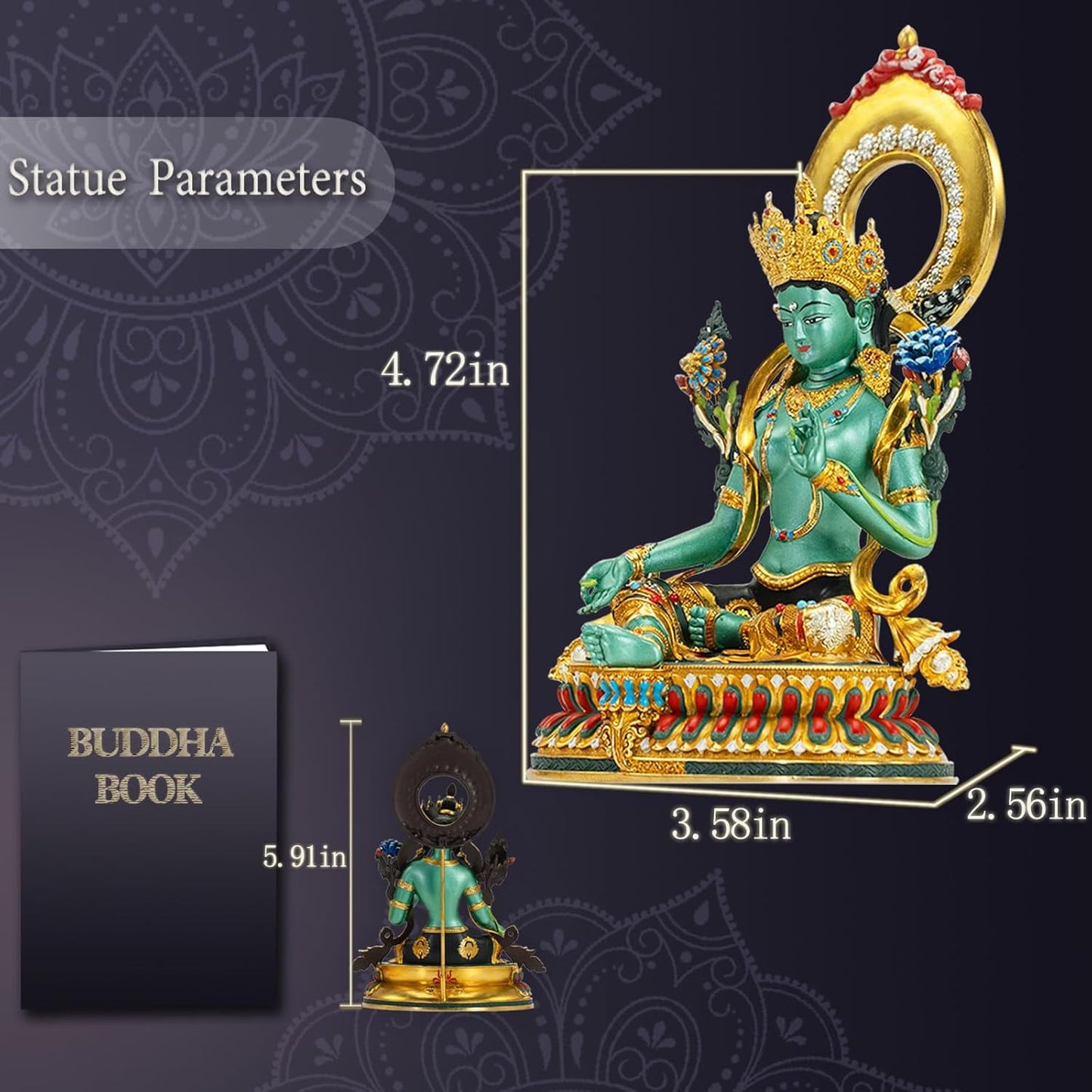 Buddha Statue Indoor, Green Tara Buda Sculpture for Home Decor, Hand-Painted Colored Buddhist Budda, Nepalese Craft Handmade Tibetan Buddhism Meditation Copper, 5.51"