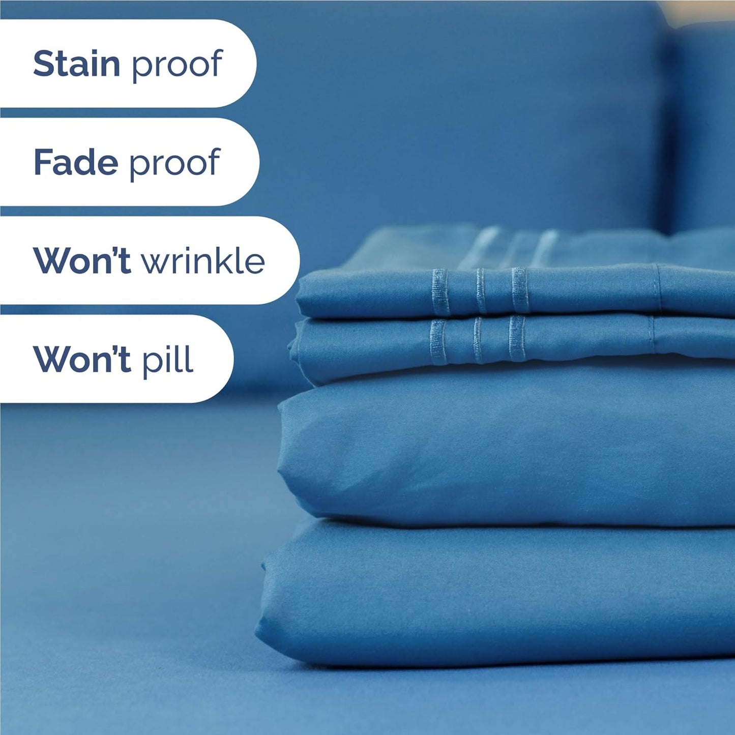 Full Size 4 Piece Sheet Set - Comfy Breathable & Cooling Bed Sheets Set - Hotel Luxury Bedding for Women, Men, Kids, Teens, Boys & Girls - Deep Pockets, Soft and Wrinkle Free - Oeko-Tex - Denim Blue