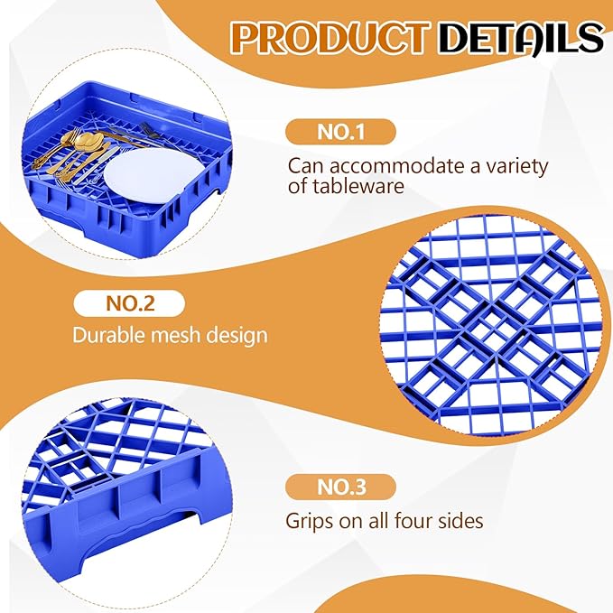 1 Pack Commercial Dishwasher Tray Rack Polypropylene Full Size Flatware Rack for Bowls Plates Knives Forks Cups (Basic,Blue)