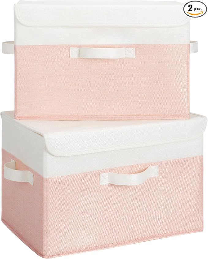 GRANNY SAYS Storage Baskets with Lids, Decorative Storage Boxes, Clothes Storage Bins for Closet, Foldable Storage Organizers, Pink, 2-Pack