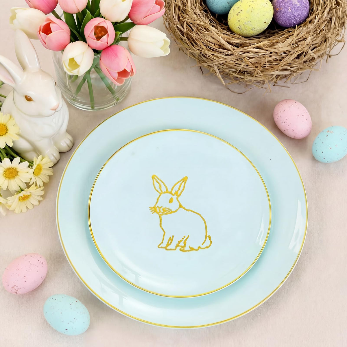 60 Pieces Easter plates with Gold Bunny (60 Count)