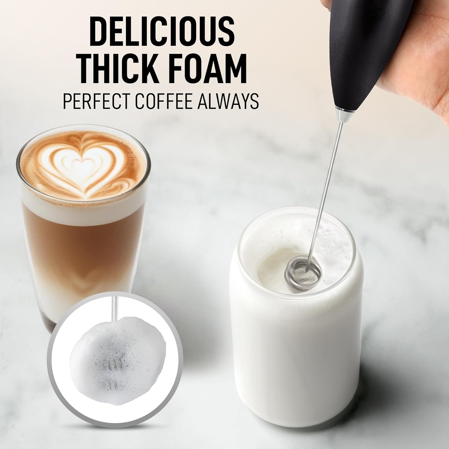Zulay Kitchen Powerful Double Whisk Milk Frother Handheld - Foam Maker With Stand - Whisk Drink Mixer for Coffee, Mini Foamer for Latte, Matcha, Frappe, Hot Chocolate & Cappuccino (Metallic Black) - Culinary Roots
