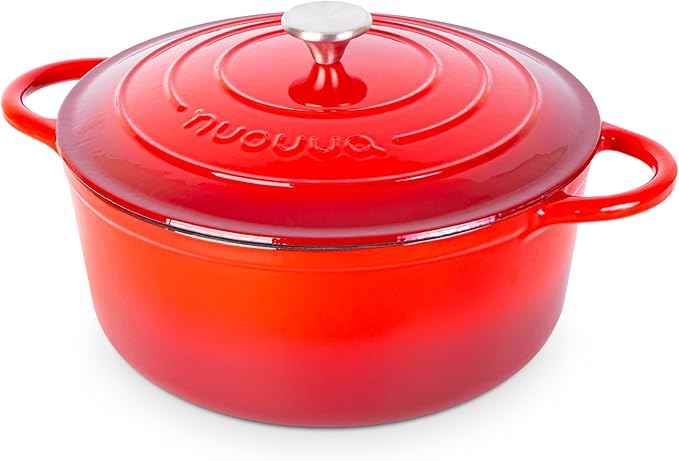 Cast Iron Dutch Oven with Lid – Non-Stick Ovenproof Enamelled Casserole Pot – Sturdy Dutch Oven Cookware – Red, 7.3-Quart, 30cm – by Nuovva
