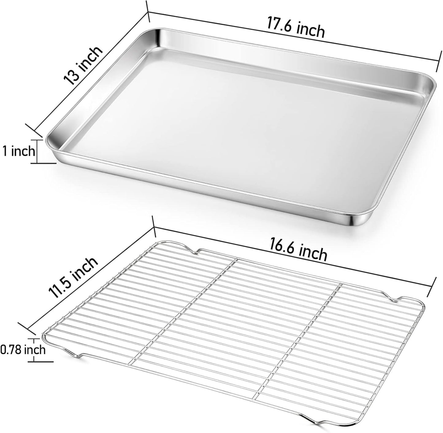 TeamFar Baking Sheet with Rack, 17.6 x 13 x 1 inch Stainless Steel Baking Pan Cookie Sheet Set with Cooling Rack for Baking/Roasting/Cooling, Non-Toxic & Heavy Duty, Dishwasher Safe - Set of 4 - Culinary Roots