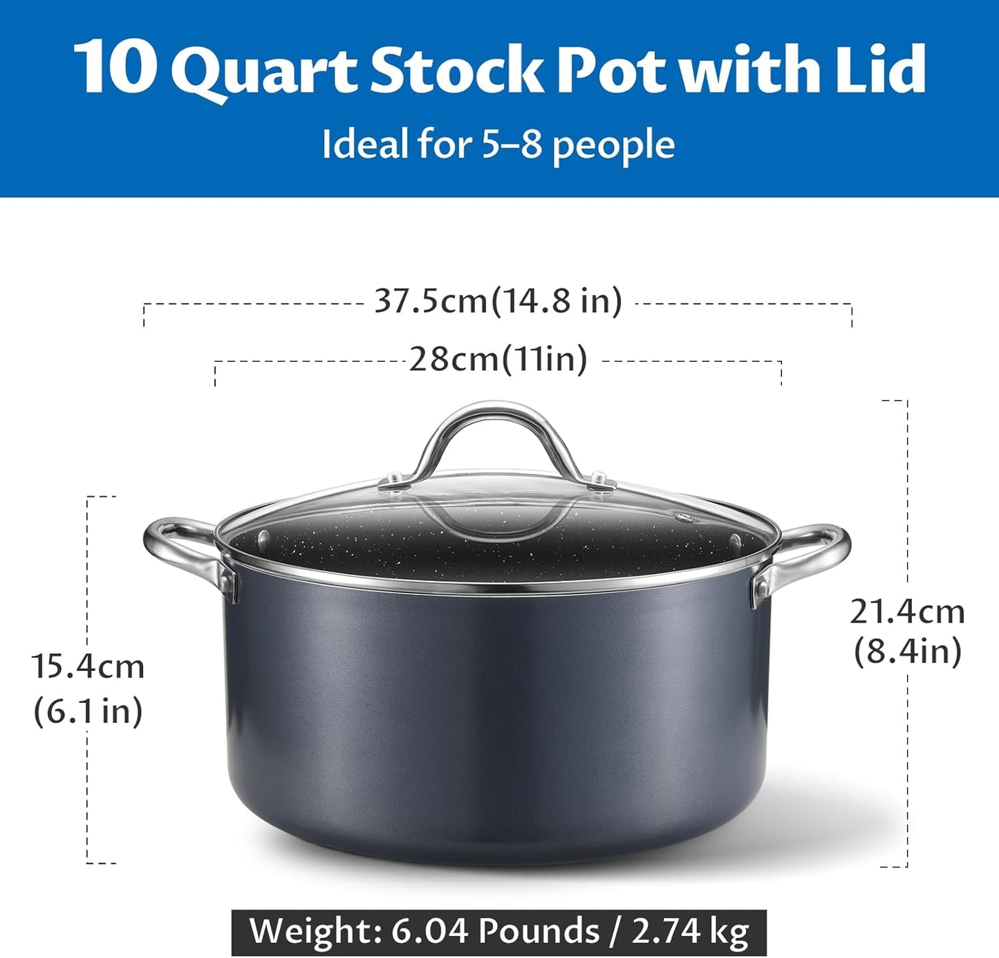 BEZIA 10 Quart Cooking Pot, Large Non Stick Induction Stock Pots with Lid, All Stove Compatible, 10 QT Aluminum Soup/Stew Pot For Large Families or Meal Prepping, Grey - Culinary Roots