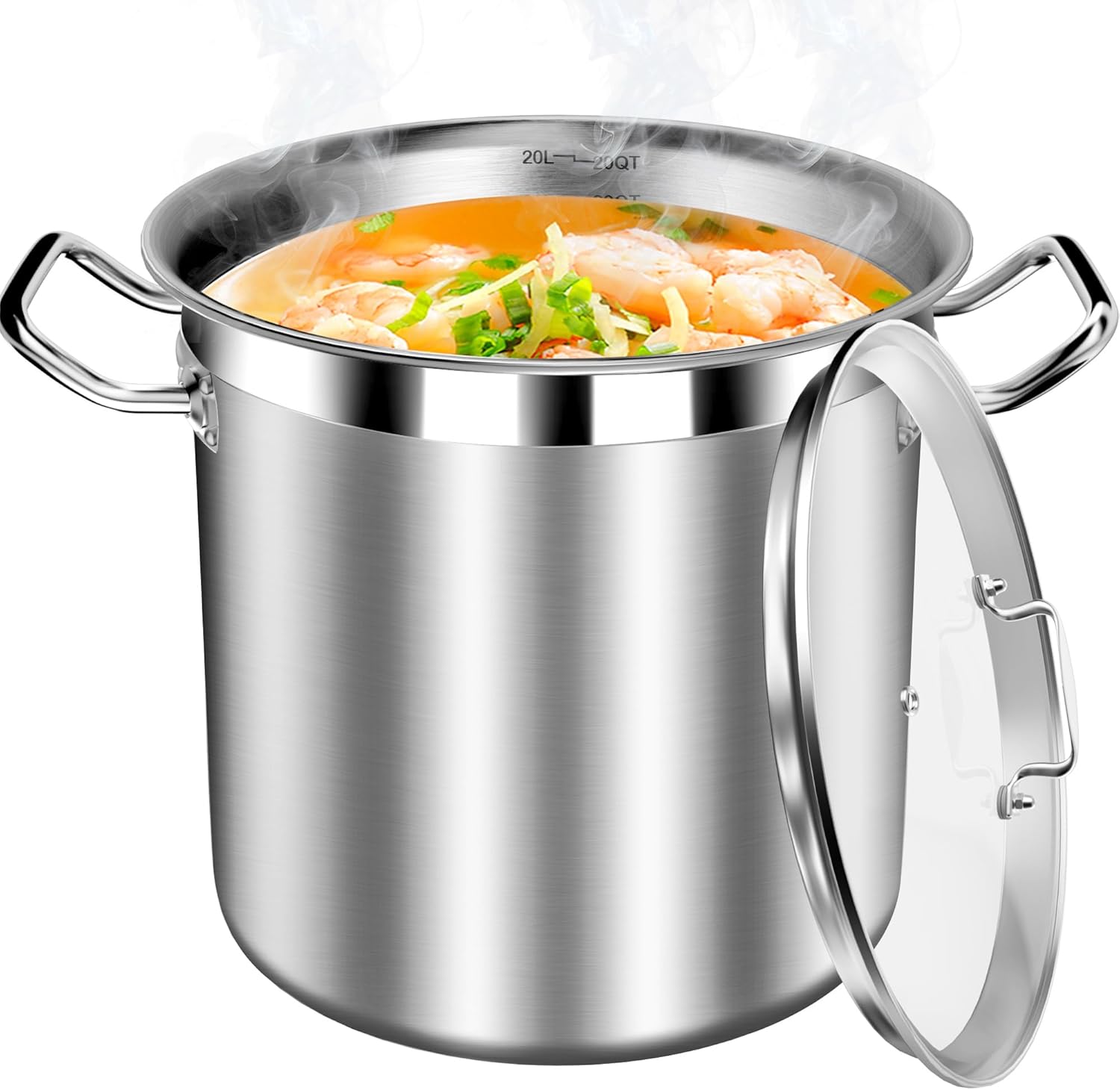 Stainless Steel 20 Quart Stockpot with Tempered Glass Lid, 3-Ply Base, 8.8 lbs, Polished Finish, Suitable for Stovetop and Oven - Culinary Roots
