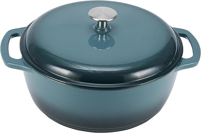 Amazon Basics Enameled Cast Iron Dutch Oven Pot with Lid, Dual Handles, Heavy-Duty, Oven Safe for Stews, Roasting, Round, 7.3-Quart, Gray