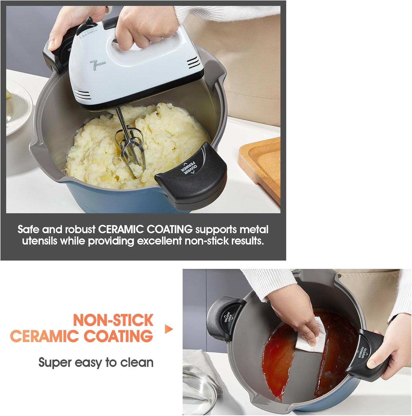 ACTIV CUISINE 5qt Pasta Pot with Strainer Lid, Cast Aluminum Stockpot Multipot, Nonstick Ceramic Coating make Cleanup easy with Tempered Glass Lid, Dishwasher Safe, Induction, Blue - Culinary Roots