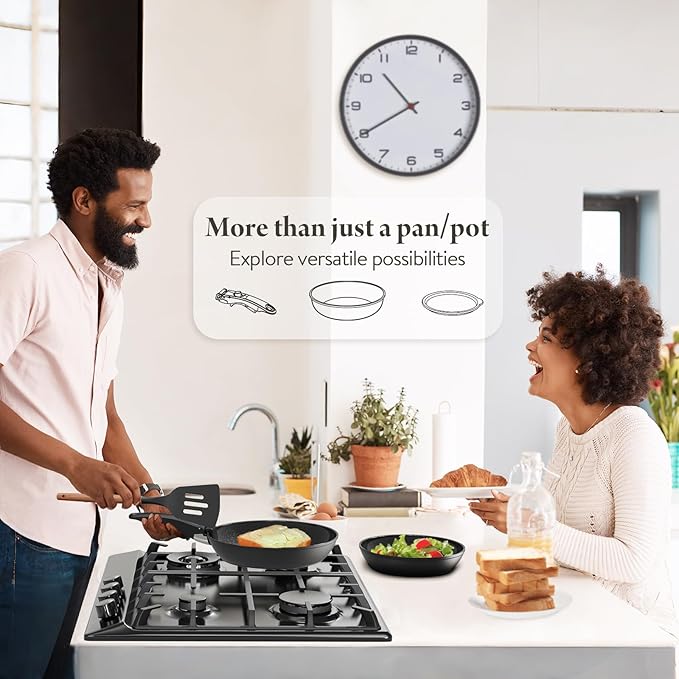 19 Pcs Pots and Pans Set Non Stick Ceramic Cookware Set with Removable Handles, Non Toxic Induction Kitchen Cookware Sets RV Cookware,Dishwasher/Oven Safe PFAS/PTFE/PFOA Free,Black