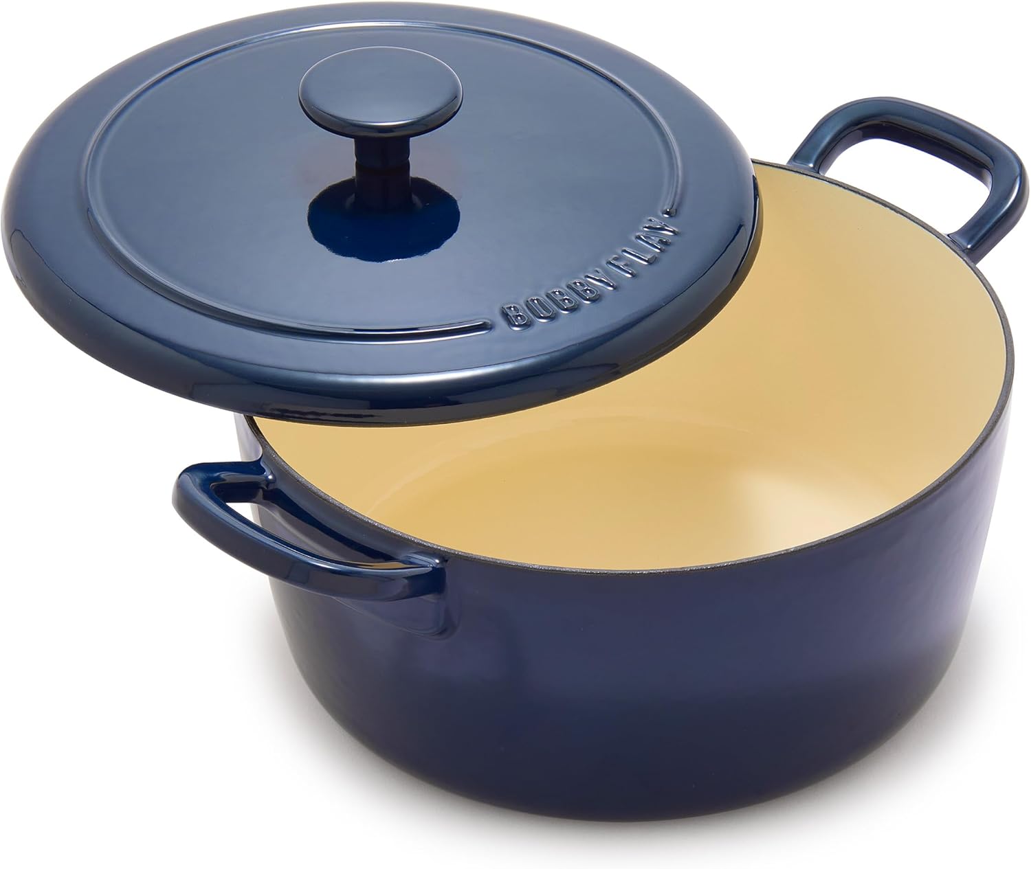 GreenPan x Bobby Flay 5.5QT Enameled Cast Iron Round Dutch Oven with Lid, Dual Handles, Oven Safe to 500F & Induction Suitable, Self Basting Lid, Ultra-Durable, Sear, Braising, Bread, Stews, Cobalt - Culinary Roots