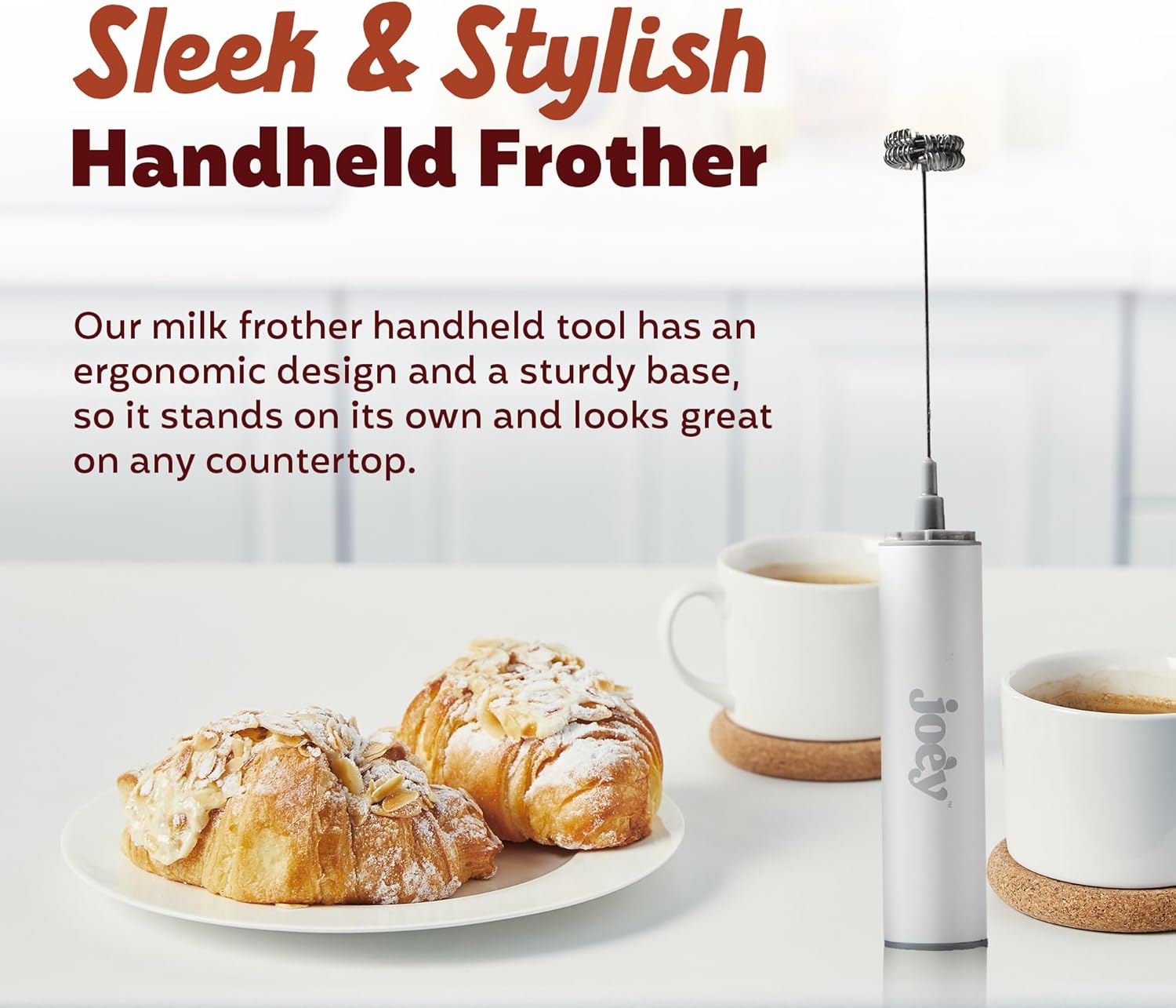 Joe’y High-Grade Milk Frother, USB-Powered Handheld Whisk for Coffee, Lattes, Matcha, Hot Chocolate, Dual-Speed Stainless Steel Frothing Wand with Travel Case, Double-Whisk, White - Culinary Roots