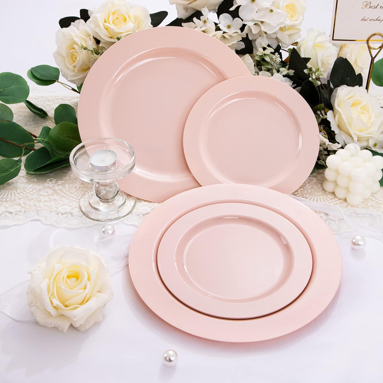 FLOWERCAT 60PCS Pink Plastic Plates - Heavy Duty Pink Plates Disposable for Party/Mother's Day/Wedding - serving 30 guests Include 30PCS 10.25inch & 30PCS 7.5inch - Culinary Roots