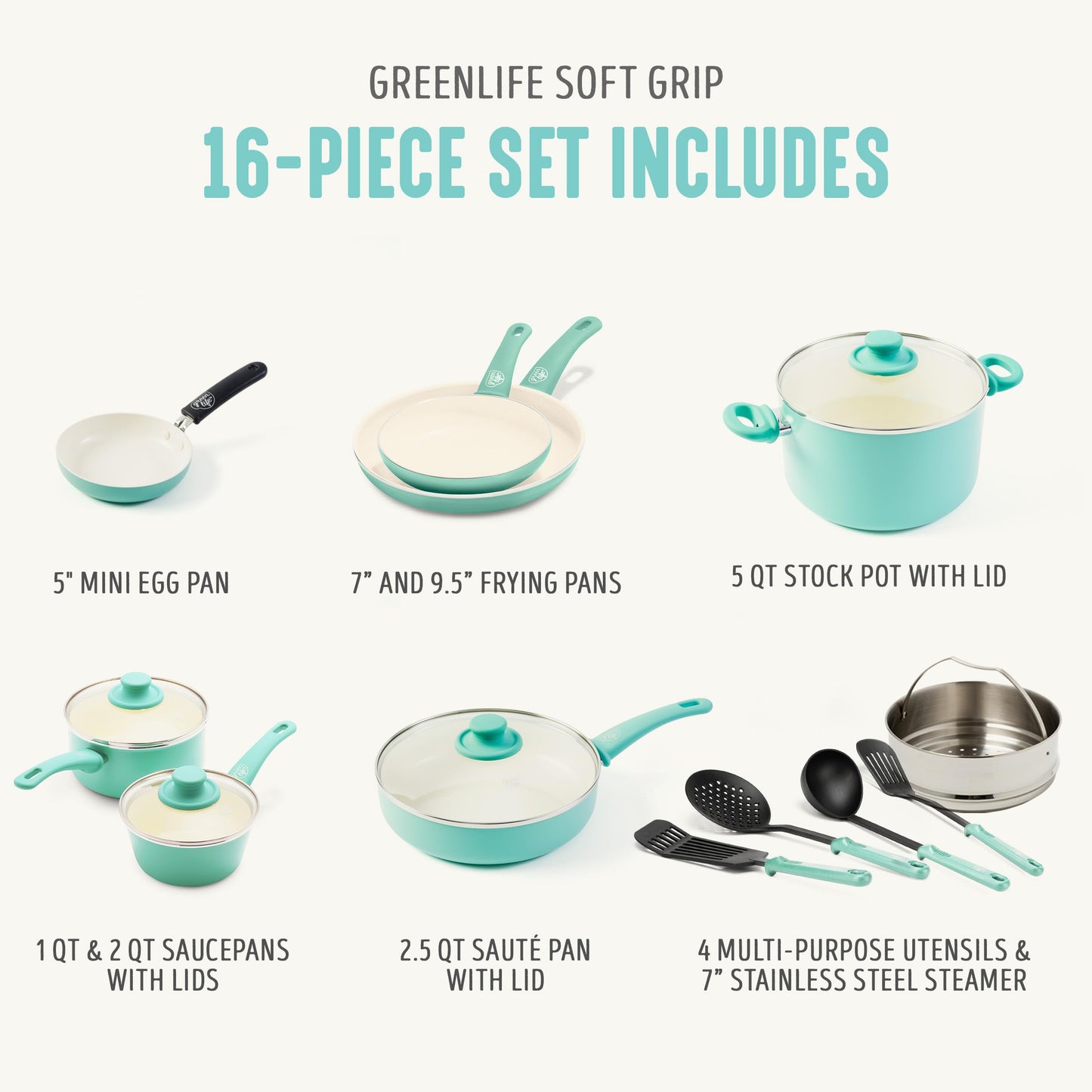 16 Piece Ceramic Nonstick Pots & Pans Cookware Set