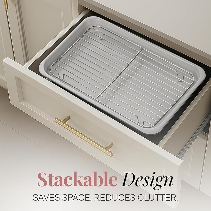 Gotham Steel 6 Pc Stackable Baking Pans Set, 70% Space Saving Design, Ceramic Bakeware Sets Non Toxic Made Without PFOA PFOS, with Baking Sheet Tray, Cake & Muffin Pans, Oven & Dishwasher Safe