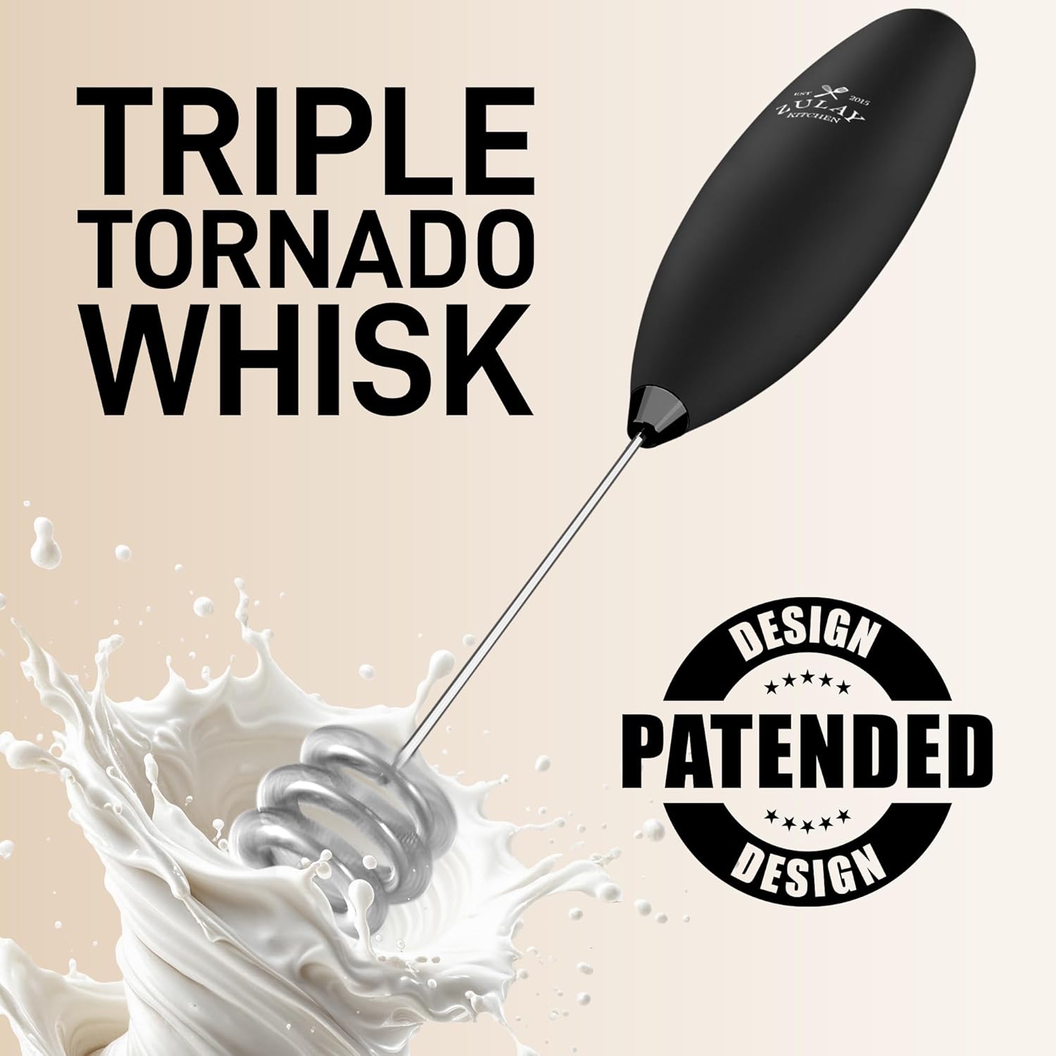Zulay Kitchen Patented Tornado Triple Whisk Milk Frother with 4 Duracell Batteries – Handheld Foam Maker for Coffee, Lattes, Matcha & Hot Chocolate – Rich, Creamy Froth in Seconds - Culinary Roots