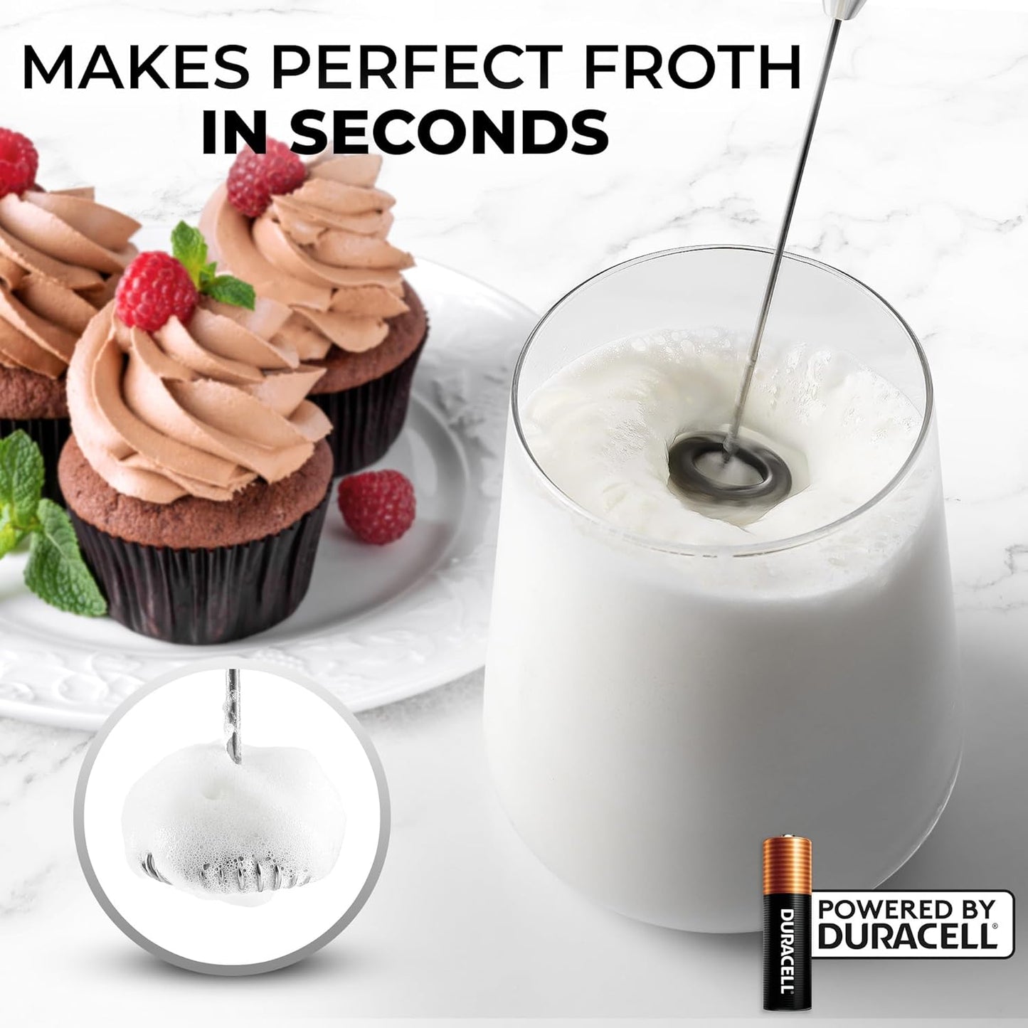 Zulay Kitchen Powerful Milk Frother Wand With 4 AA Duracell Batteries - Ultra Fast Handheld Drink Mixer - Electric Whisk Foam Maker for Coffee, Lattes, Cappuccino, Matcha & Creamer - - Culinary Roots