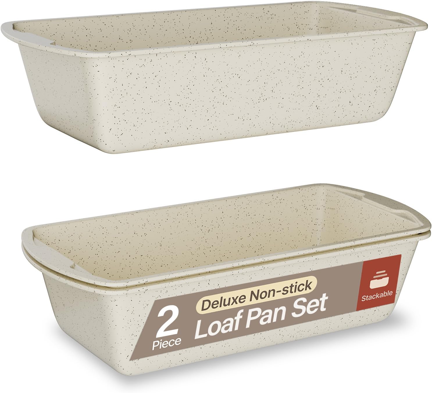 Nonstick Loaf Pan Set Pack of 2, 10.2" & 11" Large Baking Bread Pan, Oven Safe Up to 450°F, PFOA, PFOS, PTFE Free, Space Saving Stackable Design, Stain Resistant, Dishwasher Friendly, White Marble - Culinary Roots