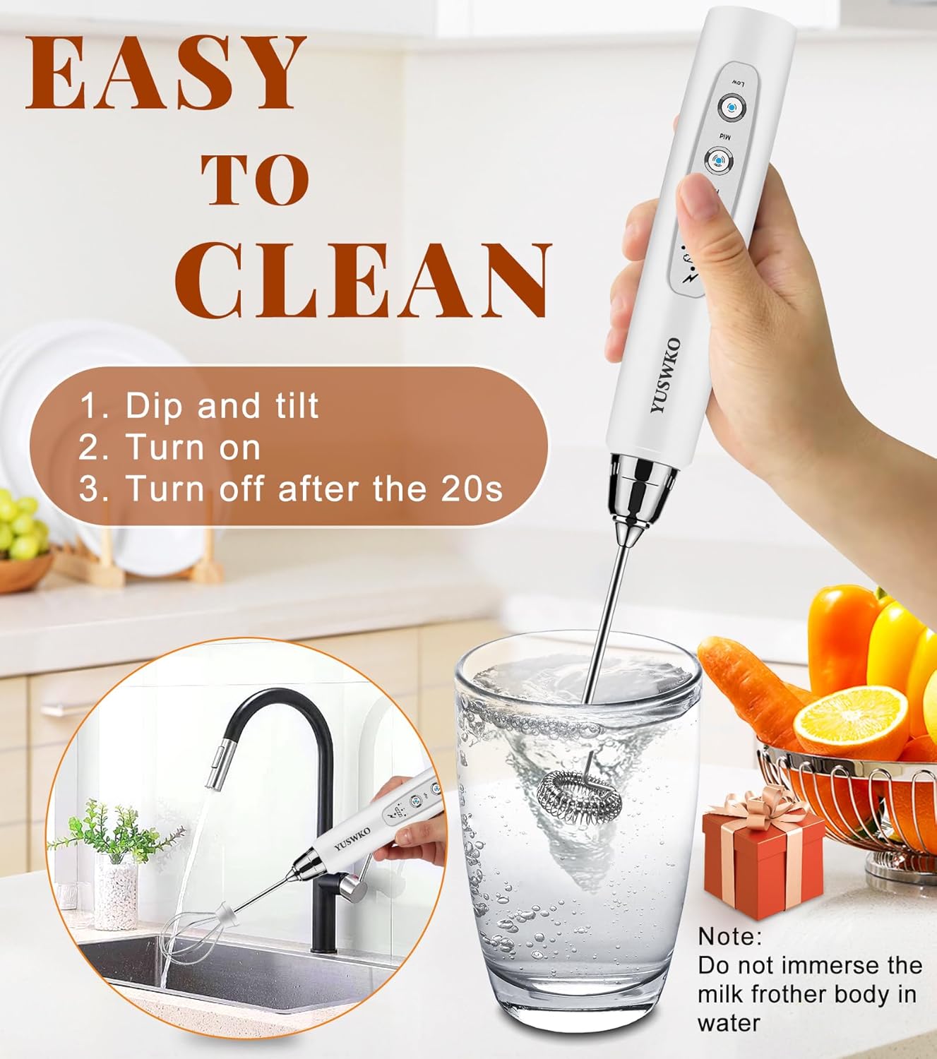 YUSWKO Milk Frother Handheld for Coffee with Stand, Rechargeable Drink Mixer with 3 Heads 3 Speeds Electric Coffee Frother Whisk, Gift for Many Occasions and Festival - Culinary Roots