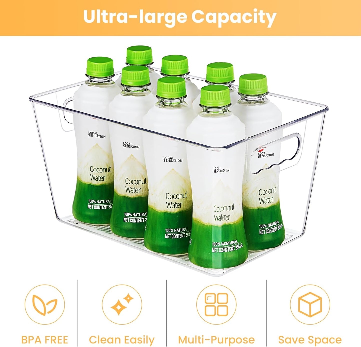 YIHONG Clear Plastic Storage Bins, 8 Pack Pantry Organizer Bins with Handle for Kitchen, Freezer,Cabinet,Closet Organization and Storage