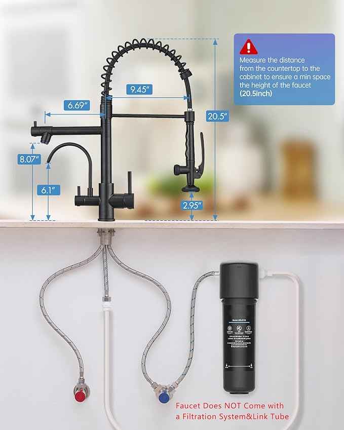 Fapully Commercial 3 Way Kitchen Faucets with Pull Down Sprayer and Water Filler,3 in 1 Kitchen Sink Faucet with Drinking Water Faucet Matte Black