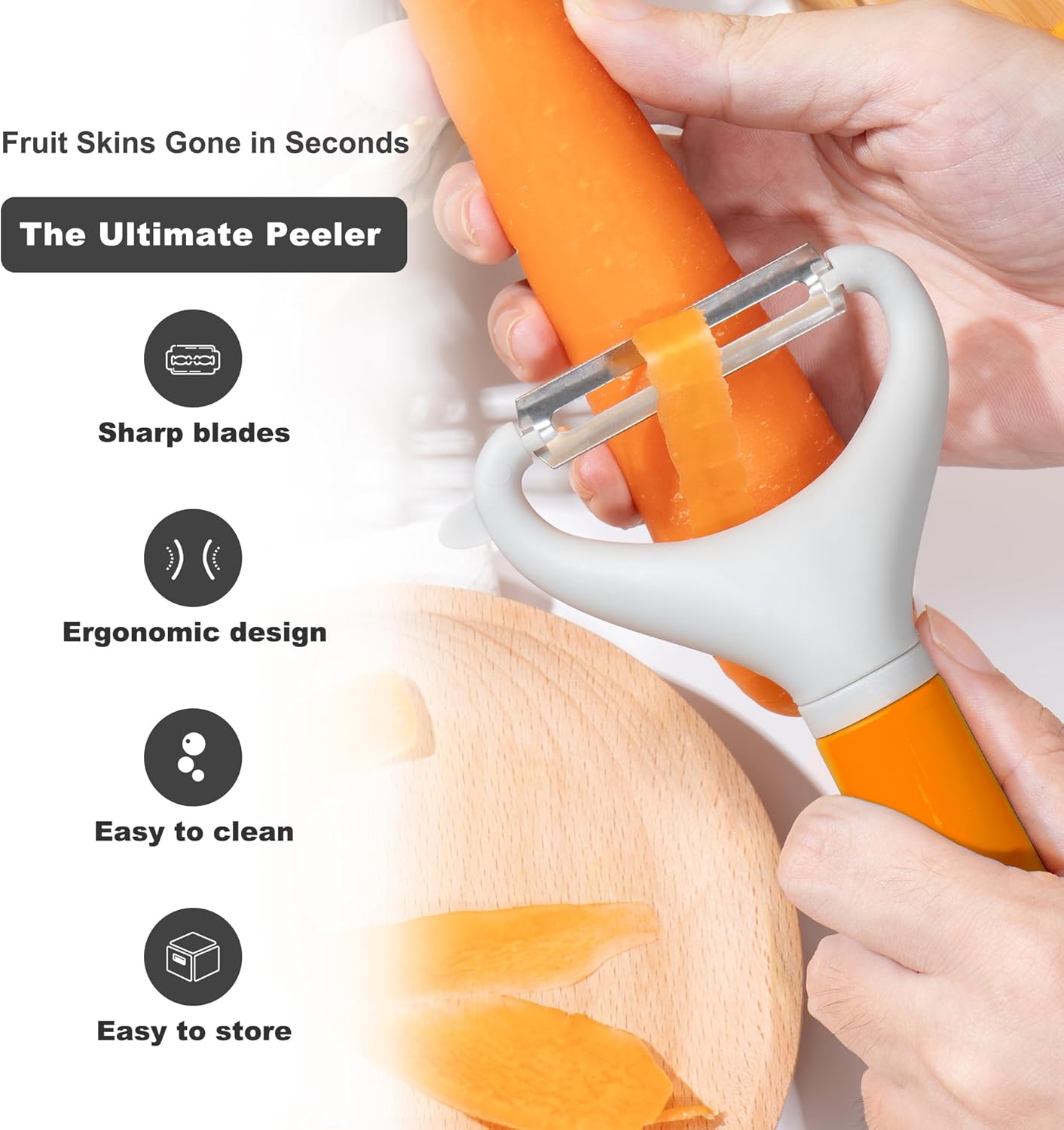 Li&Zhao Vegetable Peelers - Potato Peelers Fruit Peeler Veggie Peeler Carrot Peeler Apple Peeler Garlic Peeler for Kitchen Julienne Peeler, Dishwasher Safe(Orange) - Culinary Roots