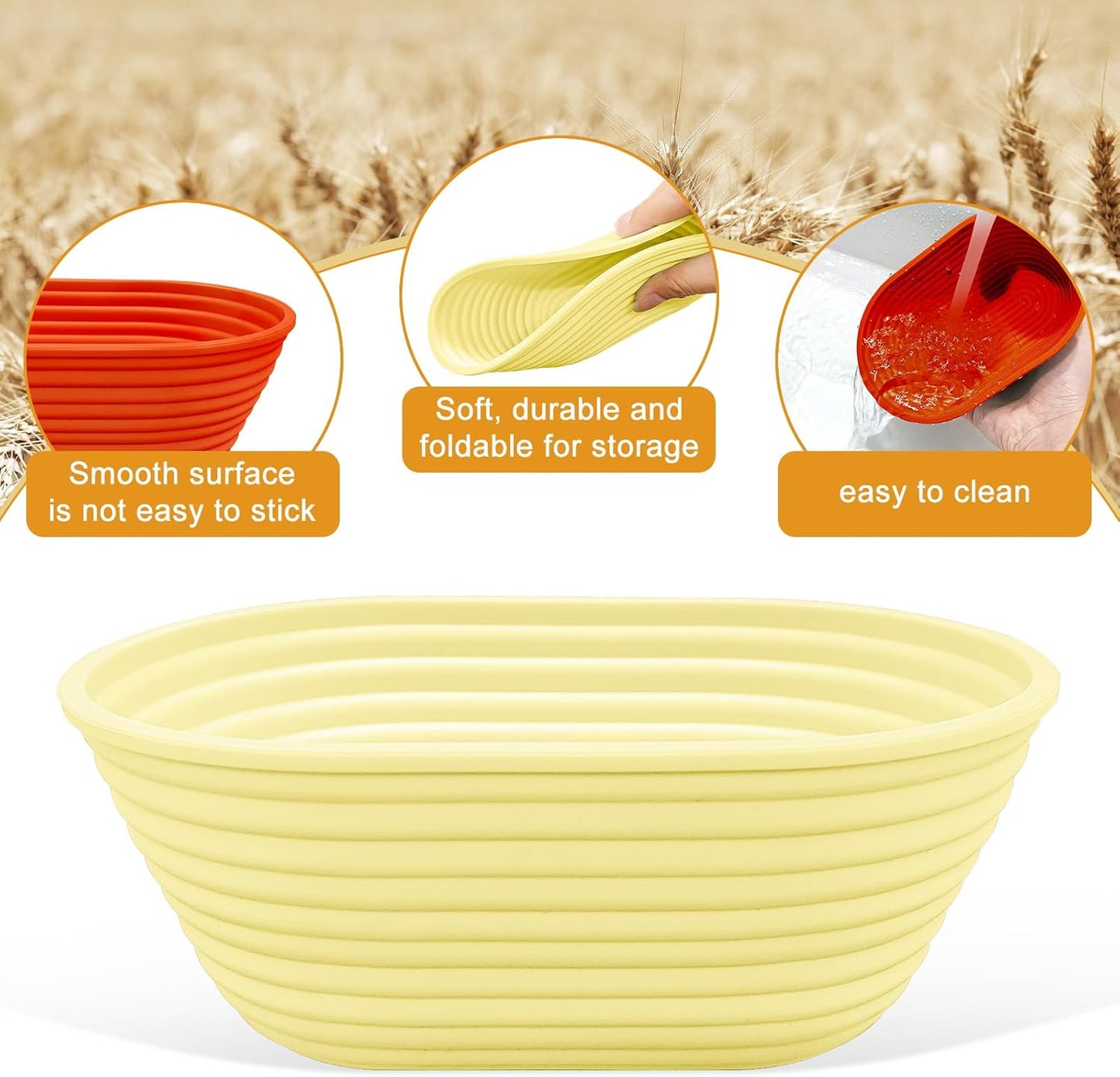 Silicone Banneton, Sourdough Bread Baskets (Set of 6, 6.5 Inch), Oval Proofing Bread Bowls with Starter Kit, Bread Making Baking Supplies - Culinary Roots